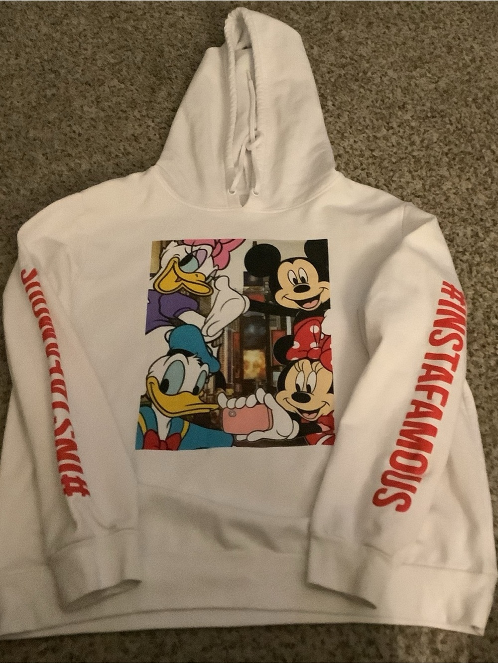Disney White Crewneck Hoodie with Multicolor Character Graphic